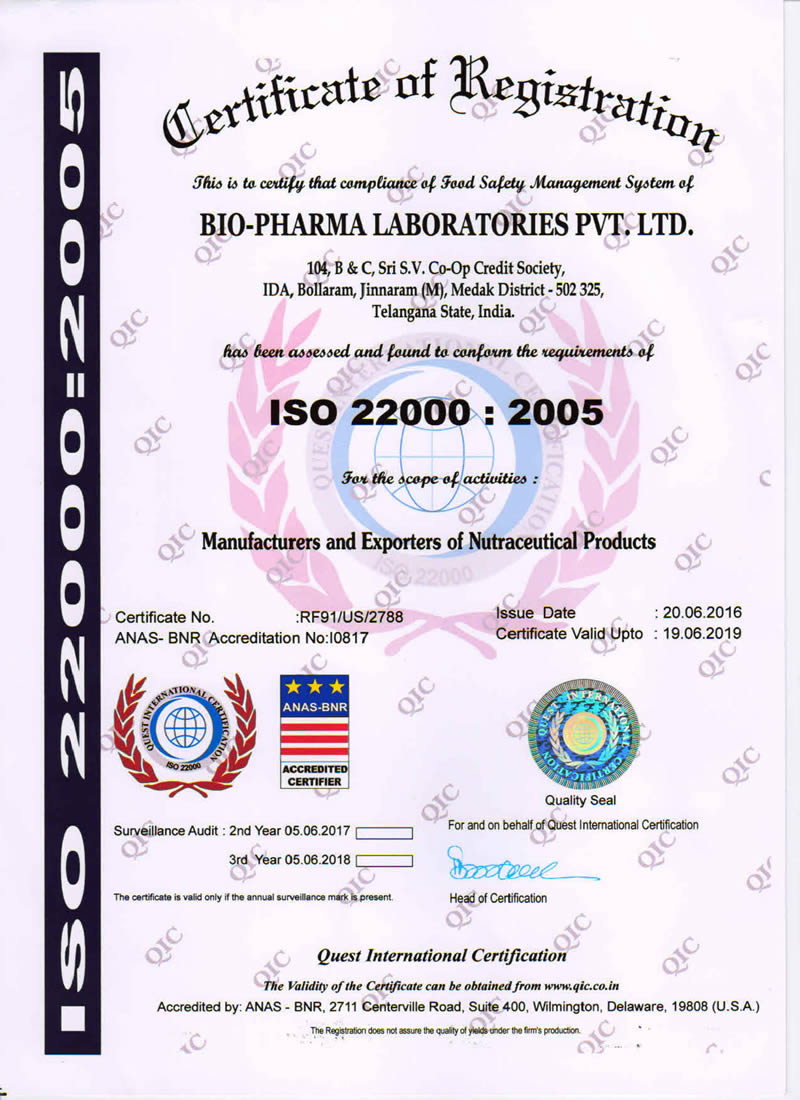 ISO 22000 certificate